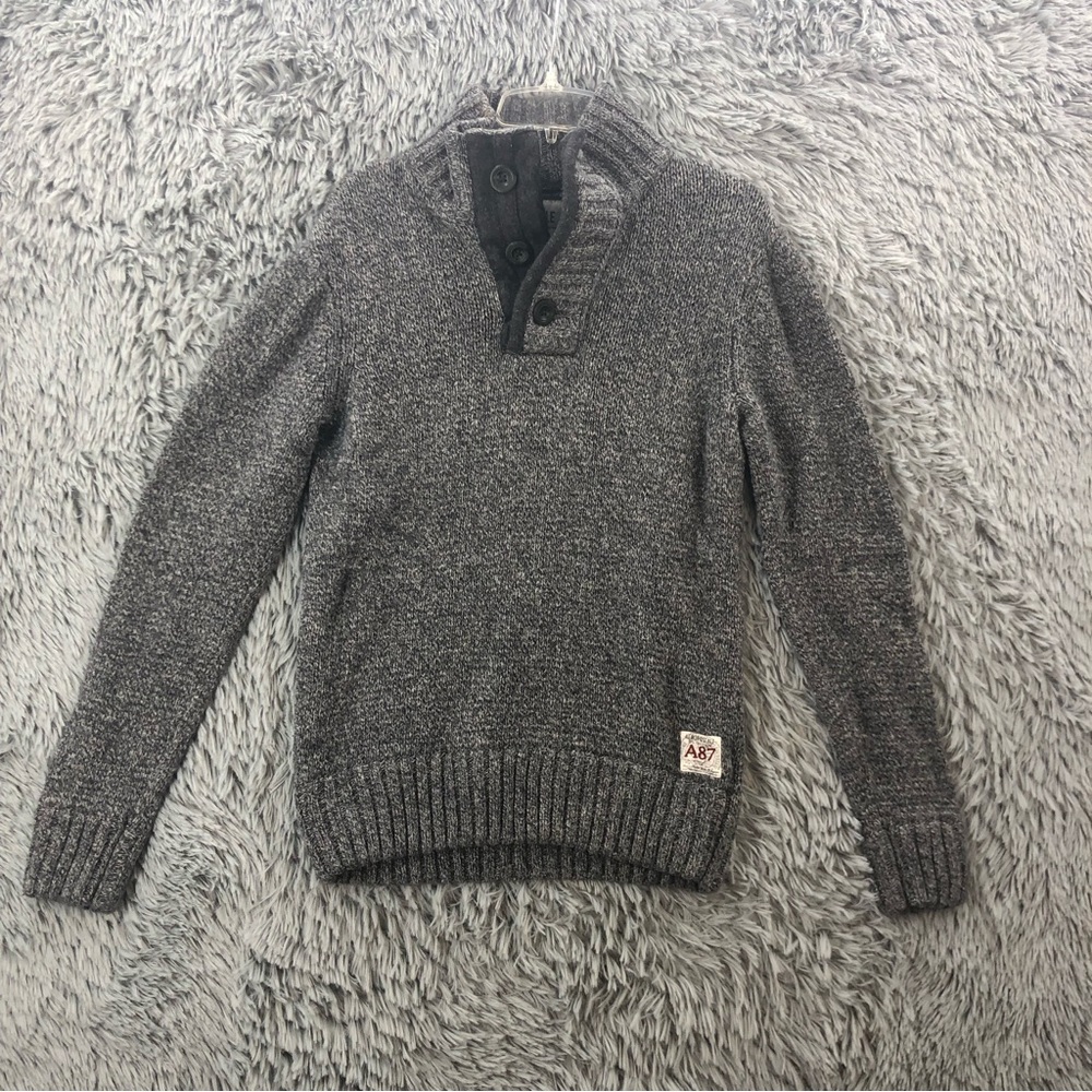 Aeropostale Sweater Mens Medium Wool Blend Gray Heavy Chunky Pullover